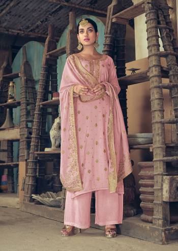 Attrective This Designer Long Length Suit In Lovely Light Color.?Its Pretty Heavy Wevon Jacquard Designer And Hand Work Top Is Silk Based Paired With Cotton Bottom And Silk Jacquard Fabricated Dupatta Which Gives An Attractive To The Suit.