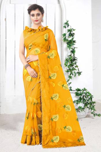 Celebrate This Festive Season In This Very Pretty Designer Saree Paired With Blouse. This Saree Are Mono Net and Blouse Are Banglori Silk Based Beautified With Detailed Embroidery. 