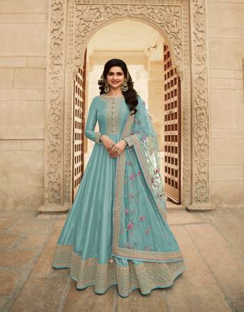 Look Pretty This Designer Anarkali Suit In Lovely Fine Light Color.?Its Pretty Heavy Designer Embroidred Work Top Is Doll Silk Based Paired With Santoon Bottom And Soft Net Fabricated Work Dupatta Which Gives An Attractive To The Suit.