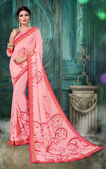 Garb This Designer Saree Are Fine Saree Paired With Blouse.  This Designer Printed Saree Is Georgette Based And Blouse Are Georgette Fabric. Which Gives A Rich Look To Your Personality. Buy This Pretty Saree Now.