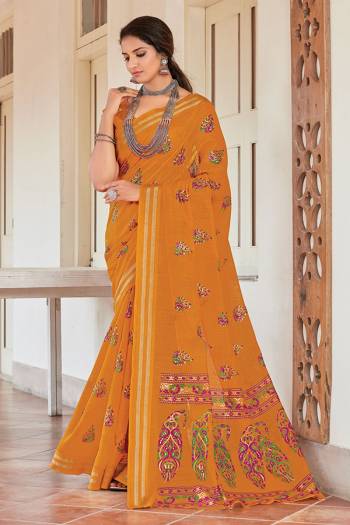 Look This Saree Are Fine Saree Paired With Blouse.  This Designer Foil Printed Saree Is Chanderi Based And Blouse Are Chanderi Fabric. Which Gives A Rich Look To Your Personality. Buy This Pretty Saree Now.