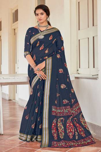 Look This Saree Are Fine Saree Paired With Blouse.  This Designer Foil Printed Saree Is Chanderi Based And Blouse Are Chanderi Fabric. Which Gives A Rich Look To Your Personality. Buy This Pretty Saree Now.