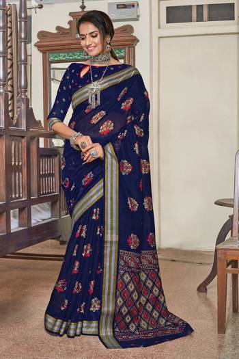 Look This Saree Are Fine Saree Paired With Blouse.  This Designer Foil Printed Saree Is Chanderi Based And Blouse Are Chanderi Fabric. Which Gives A Rich Look To Your Personality. Buy This Pretty Saree Now.