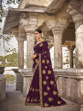 Look Attractive Wearing This Fine Colored Saree Paired With Blouse.  This Heavy Designer Saree Is Vichitra Silk Based Which Gives A Rich Look To Your Personality. Buy This Pretty Saree Now.