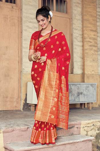 Attrective This Partywear Saree Are Fine Saree Paired With Blouse.  This Designer Wevon Jari Work Saree And Blouse Are Silk Based Fabric. Which Gives A Rich Look To Your Personality. Buy This Pretty Saree Now.