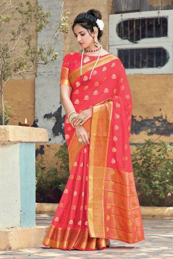 Attrective This Partywear Saree Are Fine Saree Paired With Blouse.  This Designer Wevon Jari Work Saree And Blouse Are Silk Based Fabric. Which Gives A Rich Look To Your Personality. Buy This Pretty Saree Now.