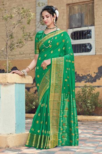 Attrective This Partywear Saree Are Fine Saree Paired With Blouse.  This Designer Wevon Jari Work Saree And Blouse Are Silk Based Fabric. Which Gives A Rich Look To Your Personality. Buy This Pretty Saree Now.