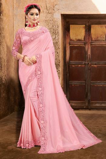 Celebrate And Festive Season And Partywear In This Very Pretty Designer Saree Paired With Blouse. This Saree Are Crepe Silk and Blouse Are Banglori Silk Based Beautified With Detailed Embroidery. 