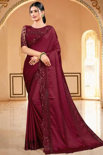 Celebrate And Festive Season And Partywear In This Very Pretty Designer Saree Paired With Blouse. This Saree Are Satin Silk and Blouse Are Banglori Silk Based Beautified With Detailed Embroidery. 