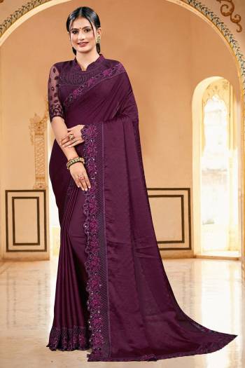 Celebrate And Festive Season And Partywear In This Very Pretty Designer Saree Paired With Blouse. This Saree Are Satin Silk and Blouse Are Banglori Silk Based Beautified With Detailed Embroidery. 