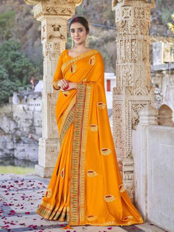 Look Attractive Wearing This Fine Colored Saree Paired With Blouse.  This Heavy Designer Embroidery Work Saree Is Vichitra Silk Based Which Gives A Rich Look To Your Personality. Buy This Pretty Saree Now.