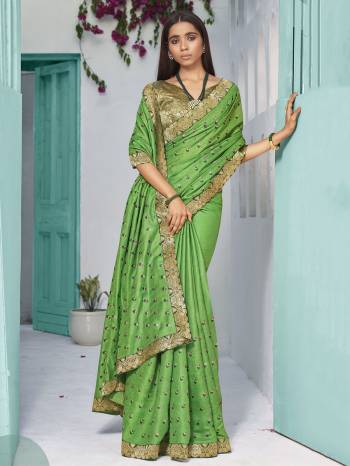 Garb This Party Wear Saree Are Fine Saree Paired With Matching Blouse.This Heavy Thread Embroidery Saree Is Dola Silk Based And Blouse Are Art Silk Fabric. Which Gives A Rich Look To Your Personality. Buy This Pretty Saree Now.