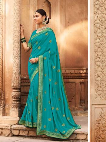 Garb This Pretty Angelic Look Wearing This Heavy Designer Embroidery Work Saree In Fine Color Paired With Blouse. This Saree Is Fabricated On Vichitra Silk Paired With  Blouse. Its Pretty Color Pallete Will Give An Attractive Look To Your Personality. 