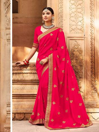 Garb This Pretty Angelic Look Wearing This Heavy Designer Embroidery Work Saree In Fine Color Paired With Blouse. This Saree Is Fabricated On Vichitra Silk Paired With  Blouse. Its Pretty Color Pallete Will Give An Attractive Look To Your Personality. 