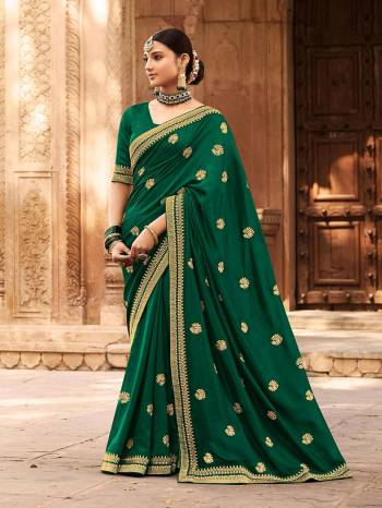 Garb This Pretty Angelic Look Wearing This Heavy Designer Embroidery Work Saree In Fine Color Paired With Blouse. This Saree Is Fabricated On Vichitra Silk Paired With  Blouse. Its Pretty Color Pallete Will Give An Attractive Look To Your Personality. 