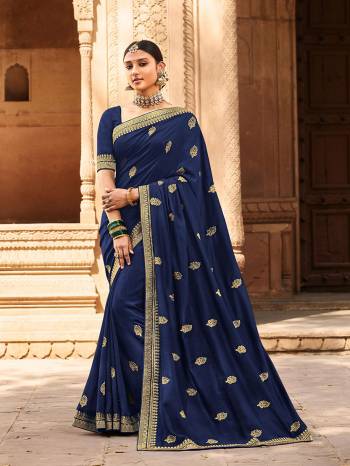 Garb This Pretty Angelic Look Wearing This Heavy Designer Embroidery Work Saree In Fine Color Paired With Blouse. This Saree Is Fabricated On Vichitra Silk Paired With  Blouse. Its Pretty Color Pallete Will Give An Attractive Look To Your Personality. 