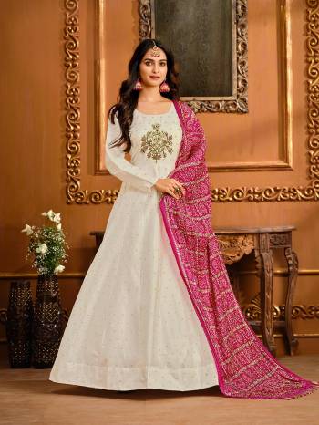 Garb This Designer Long Length Readymade Suit In Lovely Light Color.?Its Pretty Heavy Designer Embroidred Work Top Is Tafeta Silk Based Paired With Santoon Bottom And Art Silk Fabricated Printed Dupatta Which Gives An Attractive To The Suit.