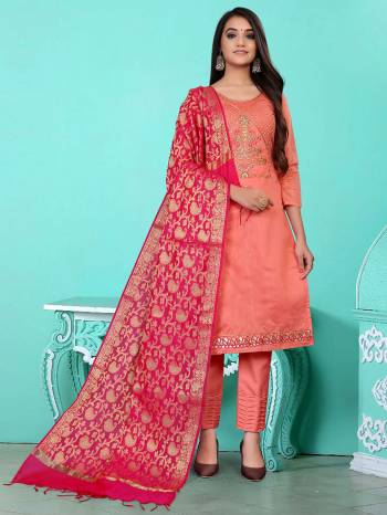 Look Pretty This Designer Long Length Suit In Lovely Fine Color.?Its Heavy Designer Hand Embroidred Work Top Is Modal Chanderi Based Paired With Santoon Bottom And Banarasi Silk Fabricated Dupatta Which Gives An Attractive To The Suit.