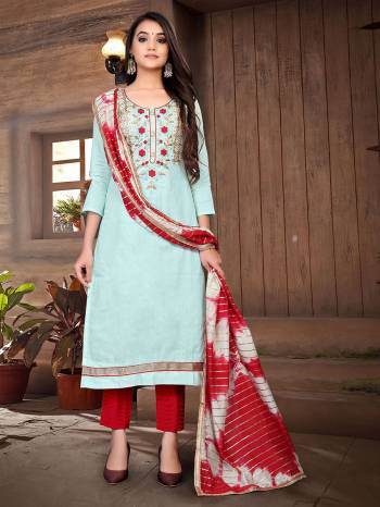 This Designer Long Length Suit In Lovely Fine Color.?Its Heavy Designer Gota Pati Embroidred Work Top Is Glass Cotton Based Paired With Cotton Bottom And Soft Silk Fabricated Dupatta Which Gives An Attractive To The Suit.