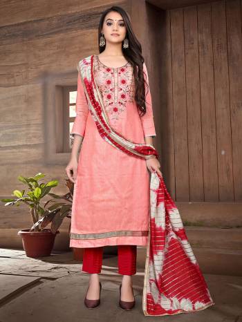 This Designer Long Length Suit In Lovely Fine Color.?Its Heavy Designer Gota Pati Embroidred Work Top Is Glass Cotton Based Paired With Cotton Bottom And Soft Silk Fabricated Dupatta Which Gives An Attractive To The Suit.