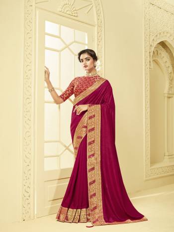  This Pretty Look Wearing This Designer Weaving Jacquard And Diamond Work Lase Saree In Fine Color Paired With Blouse. This Saree Is Fabricated On Vichitra Silk With  Blouse Are Art Silk Jacquard Fabric.