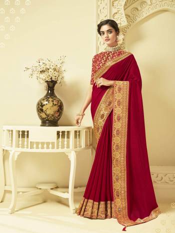  This Pretty Look Wearing This Designer Weaving Jacquard And Diamond Work Lase Saree In Fine Color Paired With Blouse. This Saree Is Fabricated On Vichitra Silk With  Blouse Are Art Silk Jacquard Fabric.