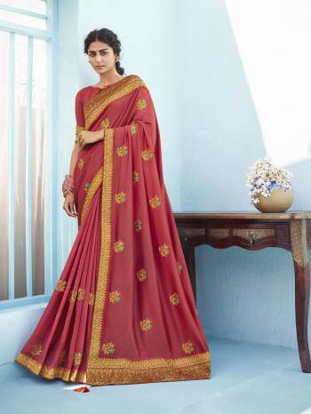 Garb This Party Wear Saree Are Fine Saree Paired With Blouse.This Embroidery And Diamond WorkSaree Is Vichitra Silk Based And Blouse Are Vichitra Silk Fabric. Buy This Pretty Saree Now.