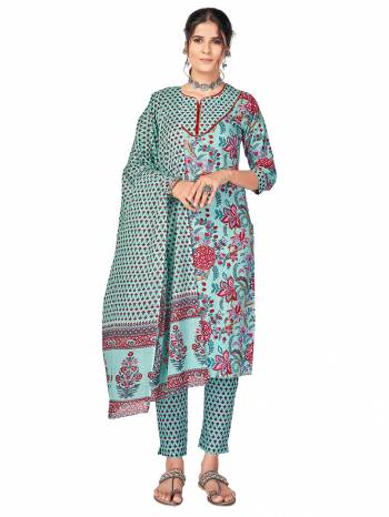 Attrective Summer Collection This Designer Redymade Suit In Fine Color Paired. Its Designer Printed Top,Bottom And Dupatta Are Cotton Fabric With Work . Buy this Suit Now.