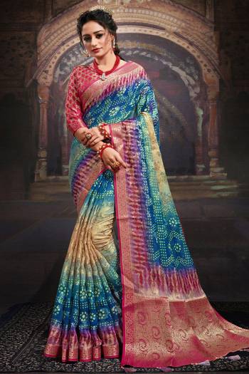 Garb This Party Wear Saree Are Fine Saree Paired With Contrased Blouse.This Heavy Wevon Designer With Digital Printed Saree Is Chanderi And Blouse Are Chanderi Fabric. Which Gives A Rich Look To Your Personality. Buy This Pretty Saree Now.