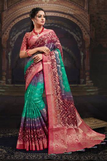 Garb This Party Wear Saree Are Fine Saree Paired With Contrased Blouse.This Heavy Wevon Designer With Digital Printed Saree Is Chanderi And Blouse Are Chanderi Fabric. Which Gives A Rich Look To Your Personality. Buy This Pretty Saree Now.