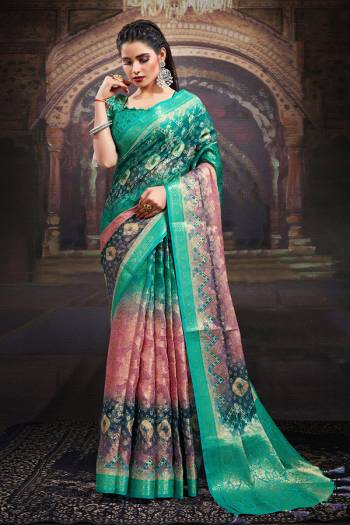 Garb This Party Wear Saree Are Fine Saree Paired With Contrased Blouse.This Heavy Wevon Designer With Digital Printed Saree Is Chanderi And Blouse Are Chanderi Fabric. Which Gives A Rich Look To Your Personality. Buy This Pretty Saree Now.