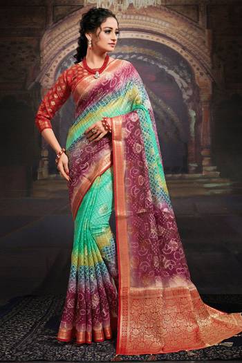 Garb This Party Wear Saree Are Fine Saree Paired With Contrased Blouse.This Heavy Wevon Designer With Digital Printed Saree Is Chanderi And Blouse Are Chanderi Fabric. Which Gives A Rich Look To Your Personality. Buy This Pretty Saree Now.