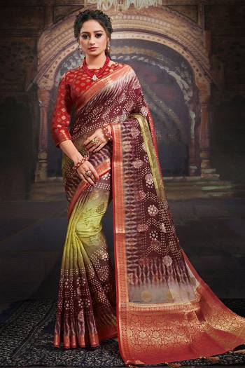 Garb This Party Wear Saree Are Fine Saree Paired With Contrased Blouse.This Heavy Wevon Designer With Digital Printed Saree Is Chanderi And Blouse Are Chanderi Fabric. Which Gives A Rich Look To Your Personality. Buy This Pretty Saree Now.