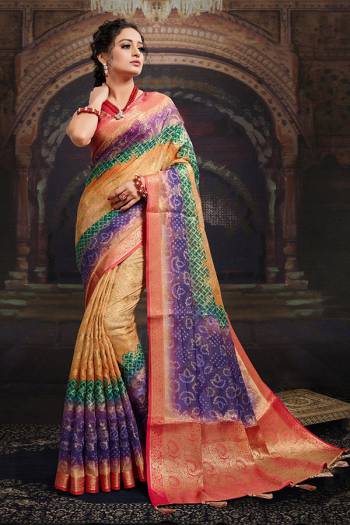 Garb This Party Wear Saree Are Fine Saree Paired With Contrased Blouse.This Heavy Wevon Designer With Digital Printed Saree Is Chanderi And Blouse Are Chanderi Fabric. Which Gives A Rich Look To Your Personality. Buy This Pretty Saree Now.