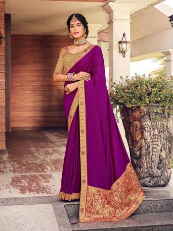 Grab This Pretty Elegant Looking Designer Saree In Fine Color Paired With Blouse. This Saree Are Vichitra Silk And Blouse Are Art Silk Based Beautified With Jacquard Pallu Border And Blouse. Buy Now.