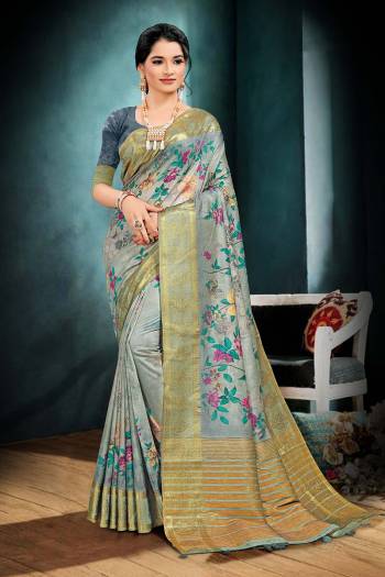 Garb This Party Wear Saree Are Fine Saree Paired With Blouse.This Heavy Wevon Designer With Digital Printed Saree And Blouse Are South Cotton Fabric. Buy This Pretty Saree Now.