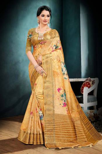 Garb This Party Wear Saree Are Fine Saree Paired With Blouse.This Heavy Wevon Designer With Digital Printed Saree And Blouse Are South Cotton Fabric. Buy This Pretty Saree Now.