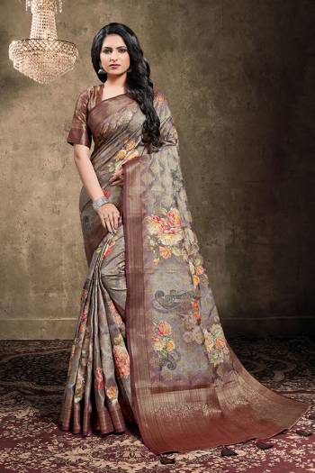 Attrective This Party Wear Saree Are Fine Saree Paired With Blouse.This Heavy Wevon Designer With Digital Printed Saree And Blouse Are Rainbow Silk Fabric. Which Gives A Rich Look To Your Personality. 