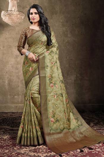 Attrective This Party Wear Saree Are Fine Saree Paired With Blouse.This Heavy Wevon Designer With Digital Printed Saree And Blouse Are Rainbow Silk Fabric. Which Gives A Rich Look To Your Personality. 