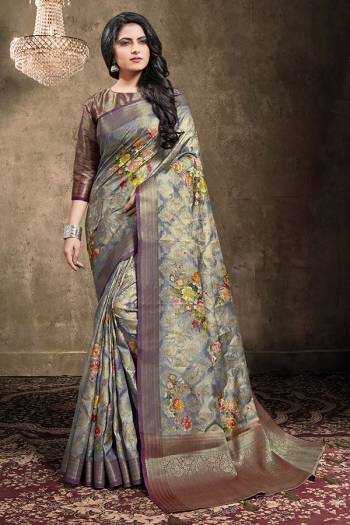 Attrective This Party Wear Saree Are Fine Saree Paired With Blouse.This Heavy Wevon Designer With Digital Printed Saree And Blouse Are Rainbow Silk Fabric. Which Gives A Rich Look To Your Personality. 