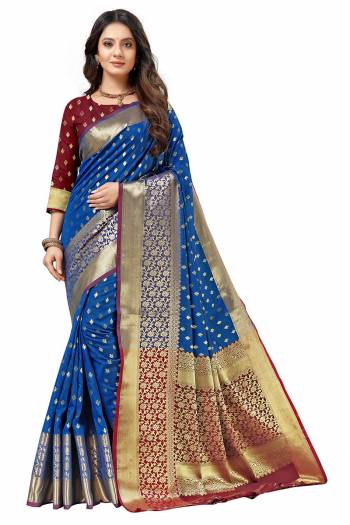 Look Attractive Wearing This Partywear Saree Are Fine Saree Paired With Blouse.  This Heavy Designer Wevon Work Saree And Blouse Are Lichi Silk Based Fabric. Buy This Pretty Saree Now.