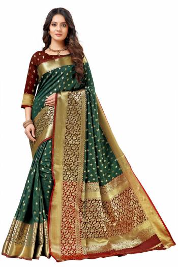 Look Attractive Wearing This Partywear Saree Are Fine Saree Paired With Blouse.  This Heavy Designer Wevon Work Saree And Blouse Are Lichi Silk Based Fabric. Buy This Pretty Saree Now.