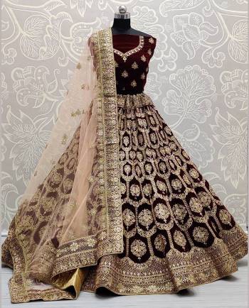 Garb This Bridal Partywear Heavy Designer Lehenga Choli And Dupatta In Fine Color Fabricated On Velvet Beautified With Heavy Attractive Dori Jari Embroidery And Diamond Work. 