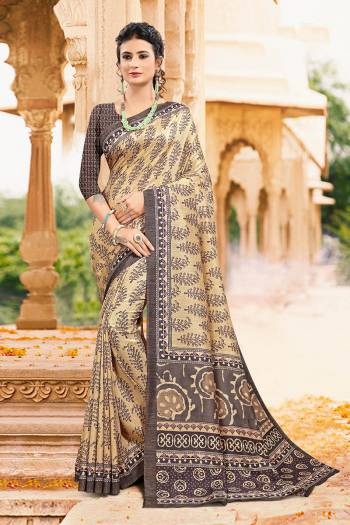 Garb This Party Wear Saree Are Fine Saree Paired With Contrased Blouse.This Heavy Designer Printed Saree And Blouse Are Tusser Slub Silk Fabric. Which Gives A Rich Look To Your Personality. Buy This Pretty Saree Now.