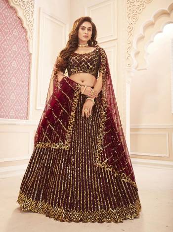 Garb This Weddind Season Heavy Designer Lehenga Choli And Dupatta In Fine Color Fabricated On Silk Satin Beautified With Heavy Attractive Sequance Embroidery Work. 