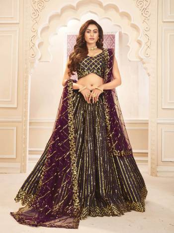 Garb This Weddind Season Heavy Designer Lehenga Choli And Dupatta In Fine Color Fabricated On Silk Satin Beautified With Heavy Attractive Sequance Embroidery Work. 