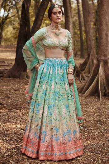 Garb This Readymade Heavy Designer Lehenga Choli And Dupatta In Fine Color Fabricated On Killer Silk Beautified With Heavy Attractive Printed With Gota Patti Embroidery Work. 