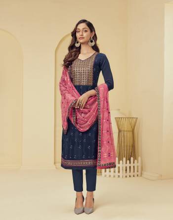 Look Pretty This Designer Long Length Suit In Lovely Light Color.?Its Pretty Thread,Jari,Sequance Embroidery With Khatli Work Top Is Georgette Paired With Santoon Bottom And Georgette Fabricated Dupatta Which Gives An Attractive To The Suit.