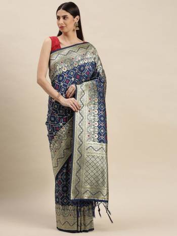 Look Attractive Wearing This Partywear Saree Are Fine Saree Paired With Blouse.  This Heavy Designer Weaving Work Saree And Blouse Are Banarasi Silk Based Fabric. Buy This Pretty Saree Now.