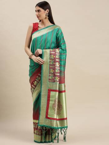 Attractive Wearing Look This Partywear Saree Are Fine Saree Paired With Blouse.  This Heavy Designer Weaving Work Saree And Blouse Are Banarasi Silk Based Fabric. Buy This Pretty Saree Now.